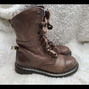 Dr. Martens Brown Leather Aimilie Lace Up Fold Over Boots Triumph Women's Size 8
